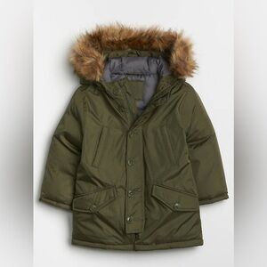 NWOT Baby GAP Faux Fur Warmest Snorkel Parka 18-24 Months in Army Green
